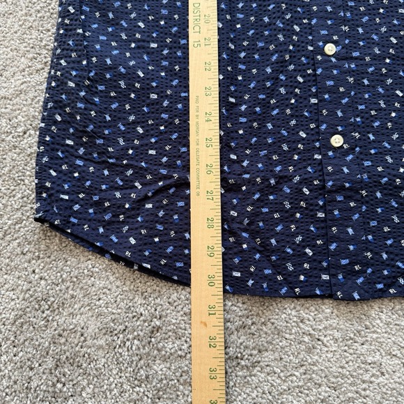 Polo Ralph Lauren Mens XL Slim Fit RL Untucked SEERSUCKER Flag Pony Shirt Blue - Picture 5 of 6